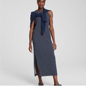 SPANX Navy and White Striped Maxi Dress